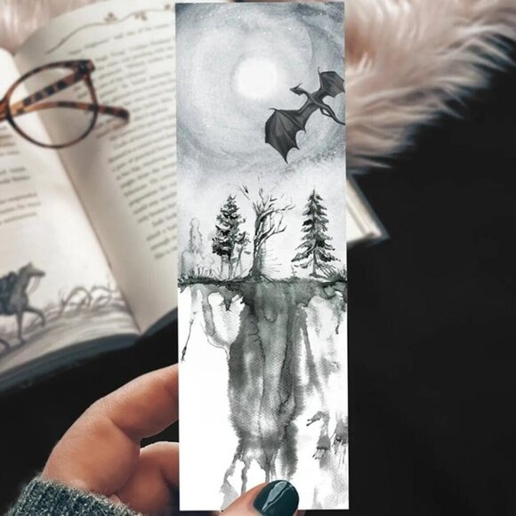 3 for $15 - Dragon Landscape Watercolor Cardstock Bookmark- NEW in Packaging - Picture 1 of 4